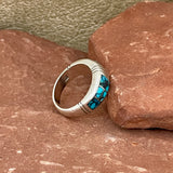 Ray Tracey, Navajo turquoise inlay ring size 4 1/2 (PZ17)