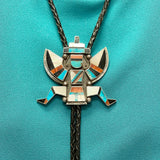 Vintage Zuni Sterling Silver Inlay Celebration Man Bolo Tie, authentic Native American   (JF48)