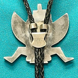 Vintage Zuni Sterling Silver Inlay Celebration Man Bolo Tie, authentic Native American   (JF48)
