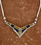 Inlay necklace with black jet, picture jasper and tiger eye by Supersmith (PZ18)