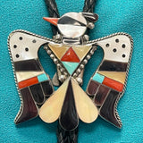 Bobby and Corraine Shack, Zuni Sterling Silver Inlay Thunderbird Bolo Tie, authentic Native American   (JF50)