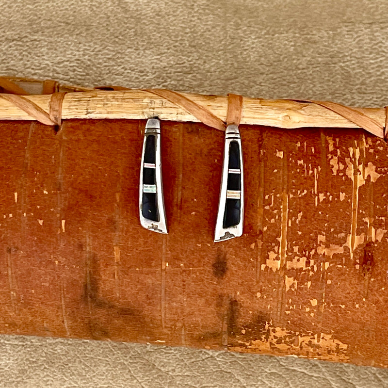 Navajo inlay jet and opal post earrings (PZ19)