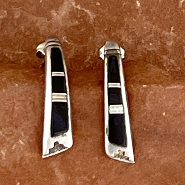 Navajo inlay jet and opal post earrings (PZ19)
