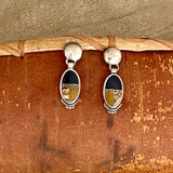 Supersmith inlay post earrings with black jet, picture jasper and tiger eye (PZ23)