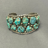Authentic Navajo Sterling Silver Bracelet with 17 Natural Turquoise Stones, vintage  (CR13)