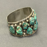 Authentic Navajo Sterling Silver Bracelet with 17 Natural Turquoise Stones, vintage  (CR13)