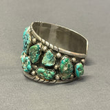 Authentic Navajo Sterling Silver Bracelet with 17 Natural Turquoise Stones, vintage  (CR13)