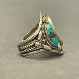 Vintage Navajo Turquoise Bracelet with Silver Leaf and Shell Design, authentic Native American   (CR14)