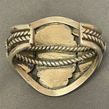 Vintage Navajo Turquoise Bracelet with Silver Leaf and Shell Design, authentic Native American   (CR14)