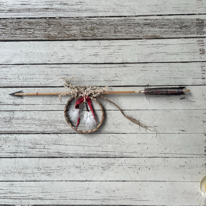 Vintage Native American Medicine Arrow with sage and braided sweetgrass ring - Michael Many Horses, Santee Sioux, adopted  (3/125)