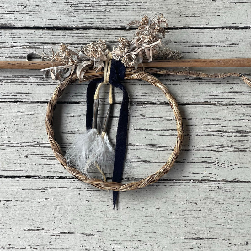 Vintage Native American Medicine Arrow with sage and braided sweetgrass ring - Michael Many Horses, Santee Sioux, adopted  (3/124)