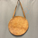 Plateau Round Flat Leather Bag with Beaded Heart Design, ca. early to mid 1900s   (GM235)