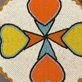 Plateau Round Flat Leather Bag with Beaded Heart Design, ca. early to mid 1900s   (GM235)