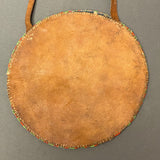 Plateau Round Flat Leather Bag with Beaded Heart Design, ca. early to mid 1900s   (GM235)