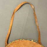 Plateau Round Flat Leather Bag with Beaded Heart Design, ca. early to mid 1900s   (GM235)