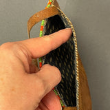 Plateau Round Flat Leather Bag with Beaded Heart Design, ca. early to mid 1900s   (GM235)