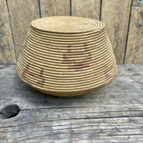 Vintage Alaskan Yupik Sea Grass Basket, Native Alaskan basket with lid (GM329)
