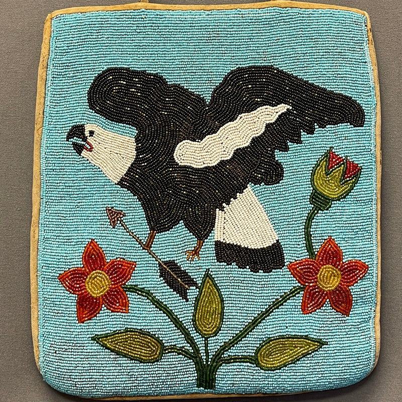 Antique Plateau Flat Leather Bag with Beaded Eagle and Floral Designs, ca. early 1900s   (GM237)