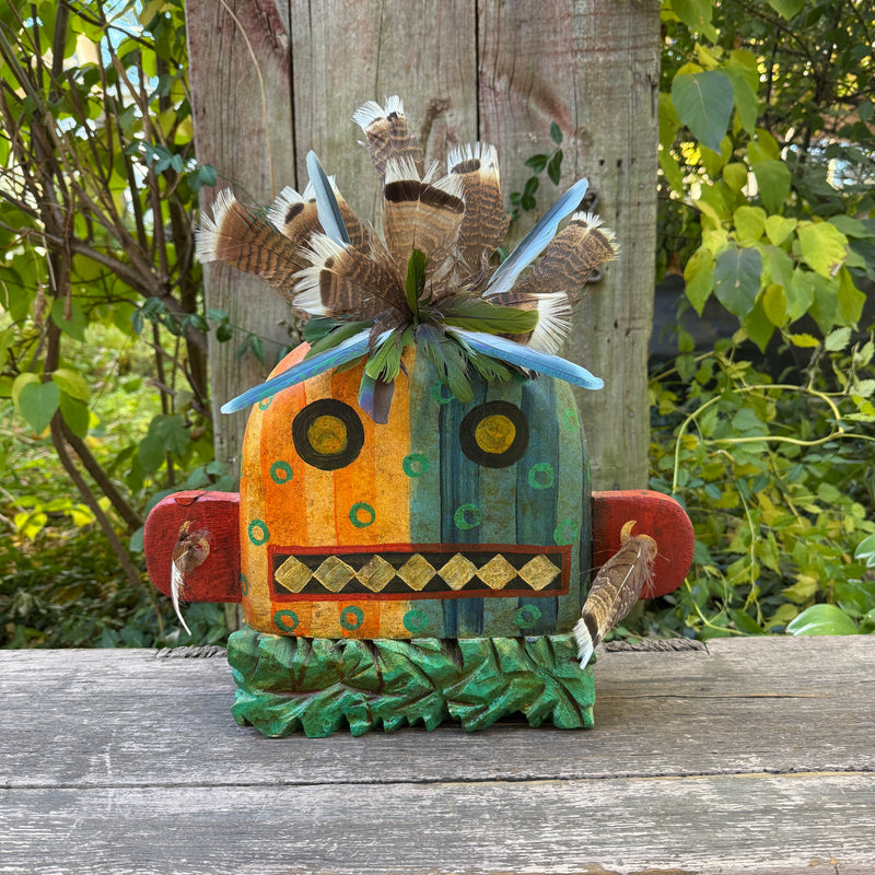 Gregory Lomayesva, Hispanic/Hopi wood carved folk art spirit mask - hand carved and painted.