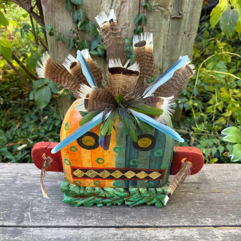 Gregory Lomayesva, Hispanic/Hopi wood carved folk art spirit mask - hand carved and painted.