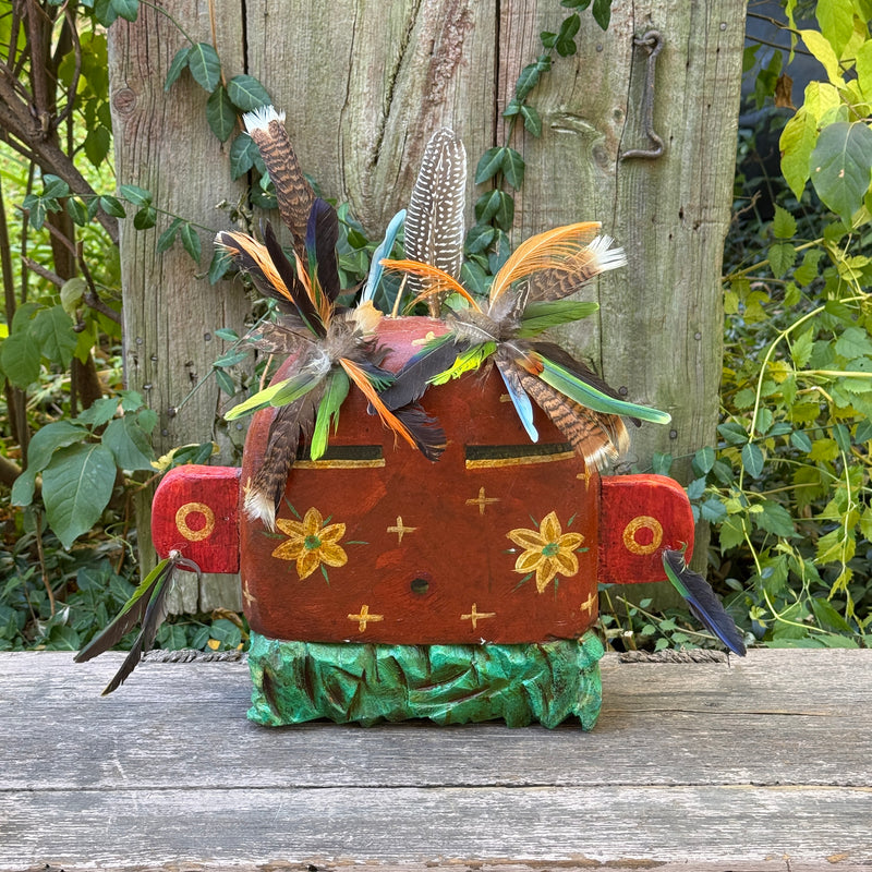 Gregory Lomayesva, Hispanic/Hopi wood carved folk art spirit mask - hand carved and painted.