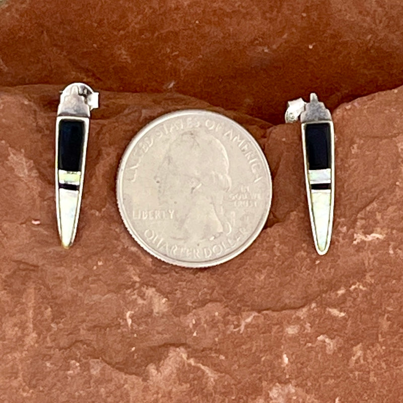 Supersmith Navajo post inlay earrings with black jet & lab opal (PZ24)