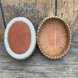 Vintage Ojibwe Small Red and White Quill Basket with Medicine Wheel and Feathers Design