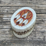 Vintage Ojibwe Small Red and White Quill Basket with Medicine Wheel and Feathers Design