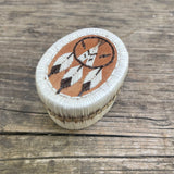 Vintage birch bark and porcupine Quill Basket with Medicine Wheel and Feather Design (RK33)