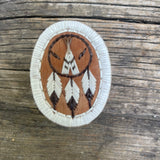 Vintage birch bark and porcupine Quill Basket with Medicine Wheel and Feather Design (RK33)