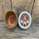 Vintage birch bark and porcupine Quill Basket with Medicine Wheel and Feather Design (RK33)