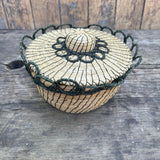 Vintage Ojibwe Basket made with Sweetgrass and scalloped edge with lid (RK53)
