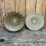Vintage Ojibwe Basket made with Sweetgrass and scalloped edge with lid (RK53)