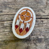 Vintage Native American Porcupine Quill Basket with Medicine Wheel and Three Feathers Design