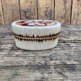 Vintage Native American Porcupine Quill Basket with Medicine Wheel and Three Feathers Design