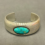 Gene and Martha Jackson, Navajo Bracelet with Large Turquoise Stone and Carved Detailing   (SP50)