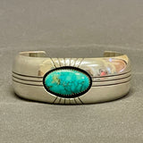 Gene and Martha Jackson, Navajo Bracelet with Large Turquoise Stone and Carved Detailing   (SP50)