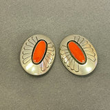 Gene and Martha Jackson, Navajo Sterling Silver Shadowbox Earrings with Coral, Clip-on    (SP108)