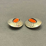 Gene and Martha Jackson, Navajo Sterling Silver Shadowbox Earrings with Coral, Clip-on    (SP108)