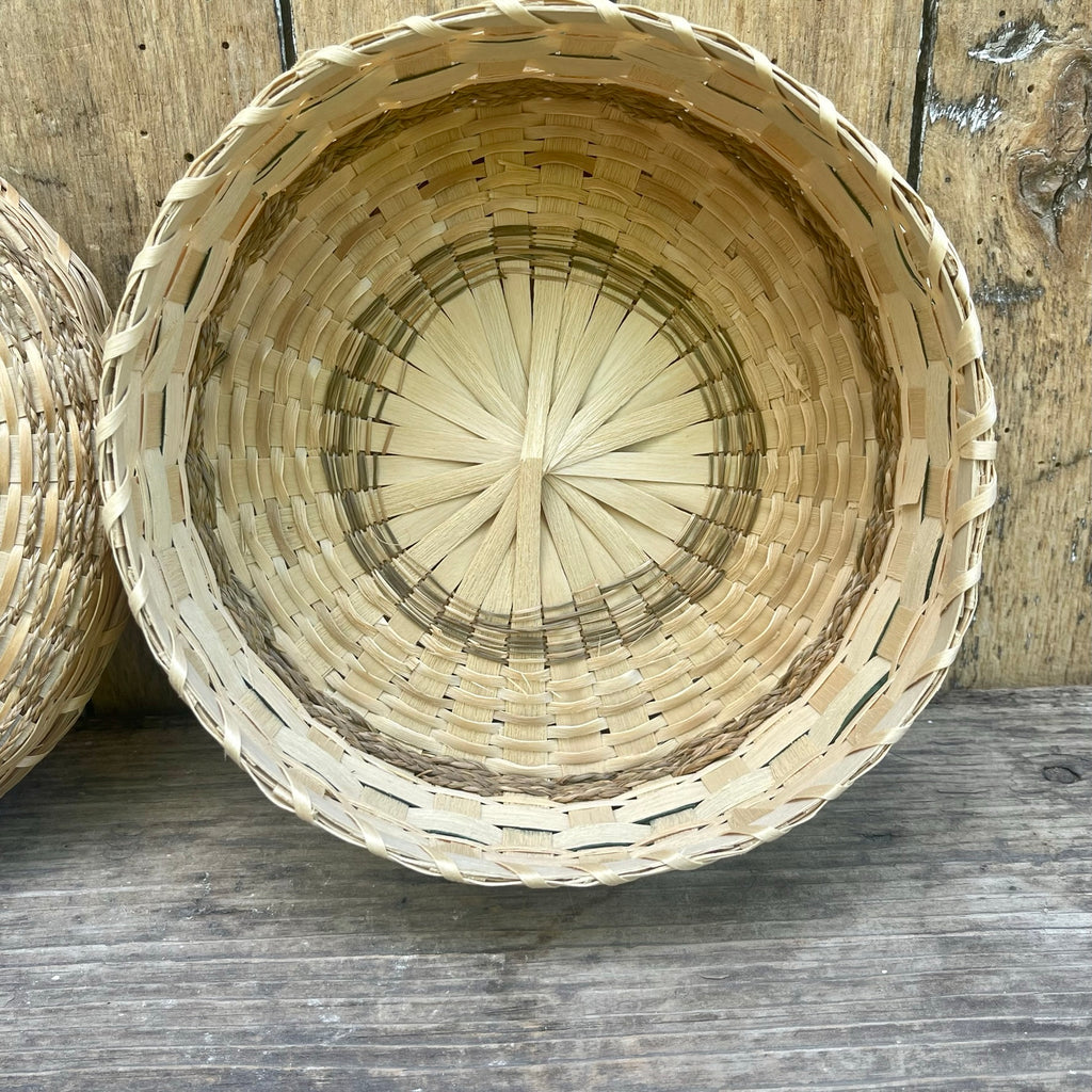 Vintage Native American Sweetgrass and Black Ash Splints Basket by Rita Arbour, Mohawk (RK73)