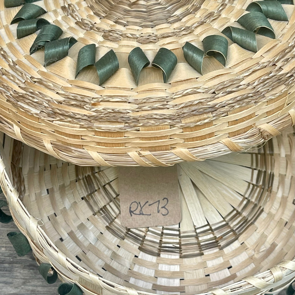 Vintage Native American Sweetgrass and Black Ash Splints Basket by Rita Arbour, Mohawk (RK73)