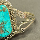 Authentic Navajo Sterling Silver and Natural Turquoise Cuff Bracelet with Leaf and Scroll Design, vintage   (SP45)
