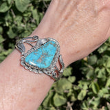 Authentic Navajo Sterling Silver and Natural Turquoise Cuff Bracelet with Leaf and Scroll Design, vintage   (SP45)