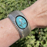 Gene and Martha Jackson, Navajo Bracelet with Large Turquoise Stone and Carved Detailing   (SP51)