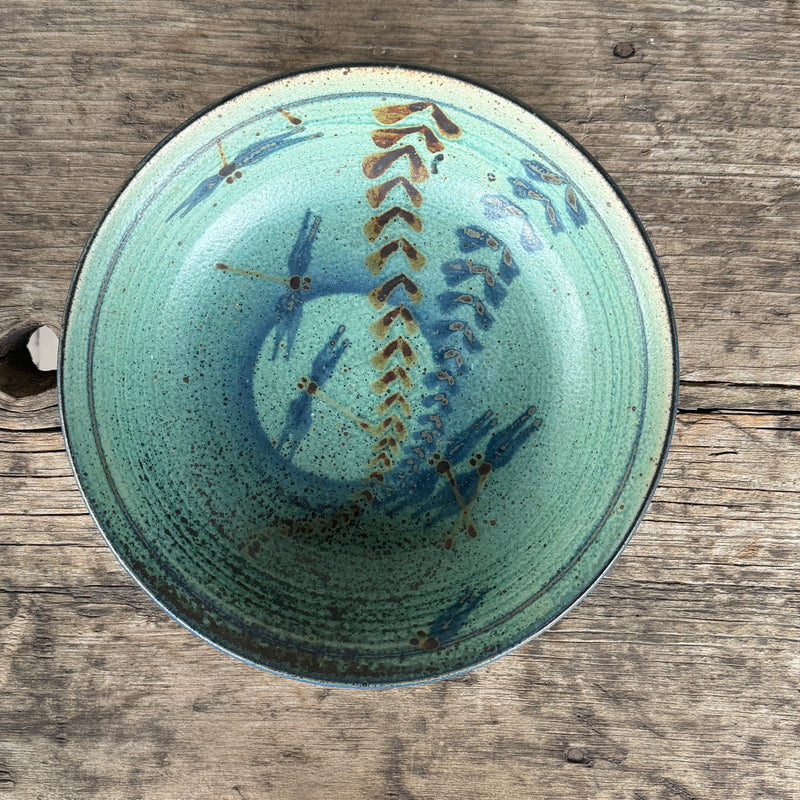Mel Cornshucker, Cherokee, Medium Pottery Serving Bowl with Dragonfly Design