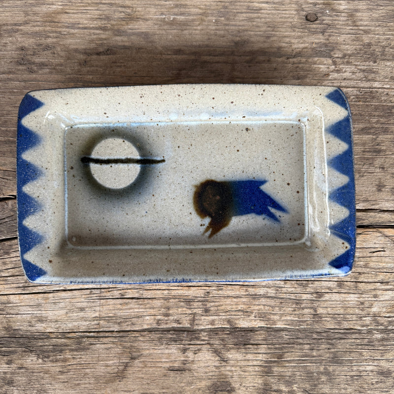 Mel Cornshucker, Cherokee, Pottery Serving Dish with Buffalo and Moon  Design