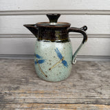 Mel Cornshucker, Cherokee, Dragonfly Pattern Pottery Pitcher with Lid