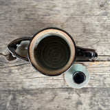 Mel Cornshucker, Cherokee, Dragonfly Pattern Pottery Pitcher with Lid