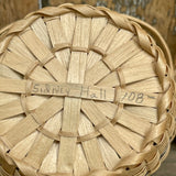 Vintage Blue and Beige Native American Ash Splints Basket with Handle and Lid by Sidney Hall, Ho-Chunk (RK75)