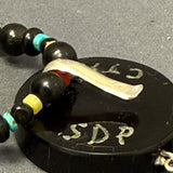 Chris Nieto, Santo Domingo (Kewa) Mosaic Inlay Feather Dangle Necklace Made with Turquoise, Mother of Pearl and other Natural Stones (5/264)